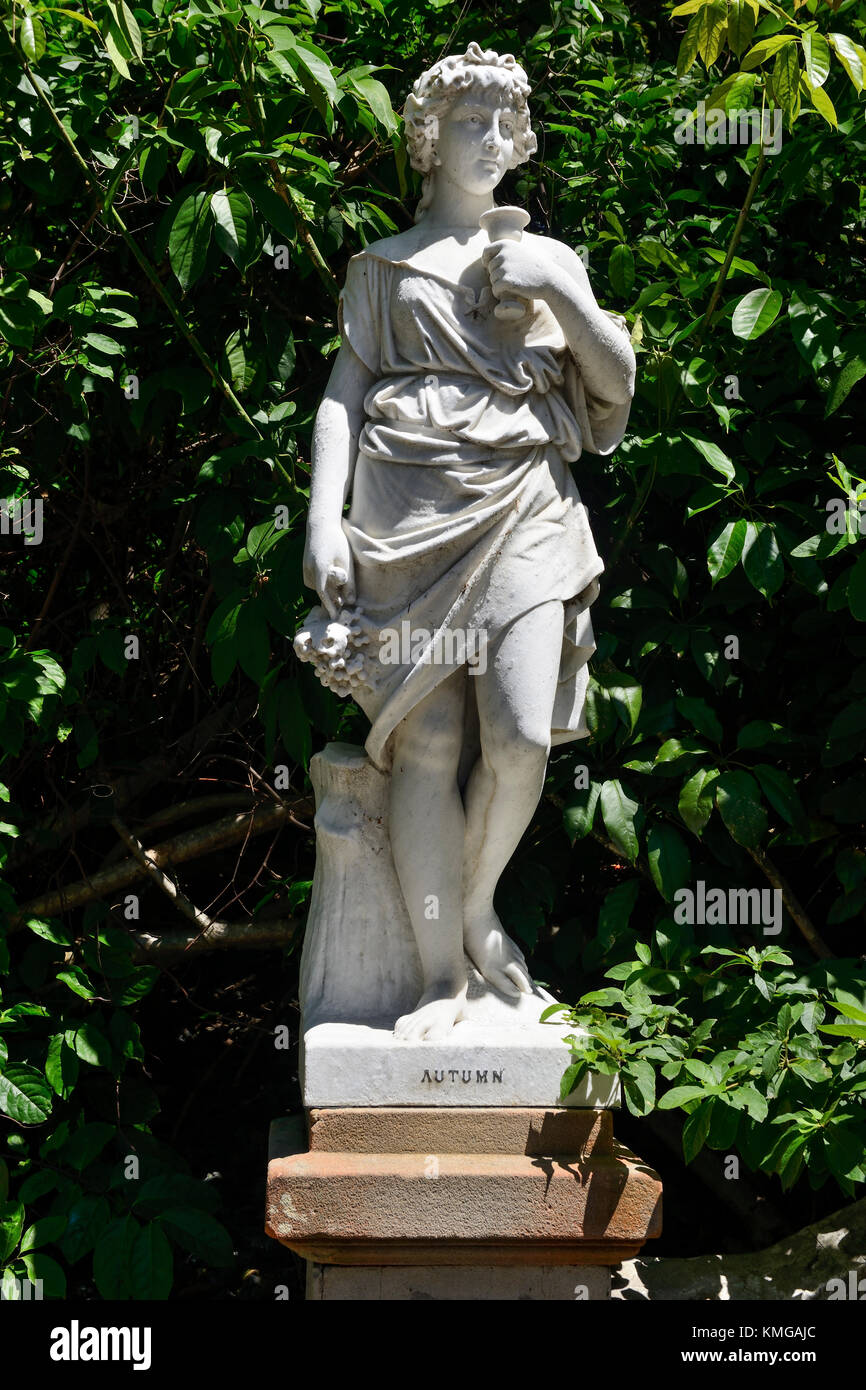 Autumn statue, one of four statues representing the four seasons, in