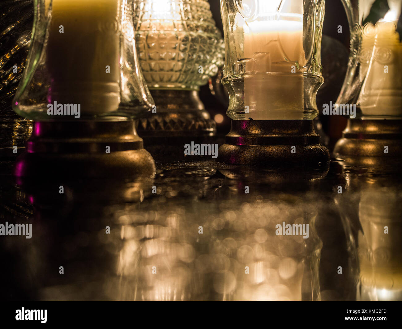 The cemetery torch burns with a bright light in the dark night Stock