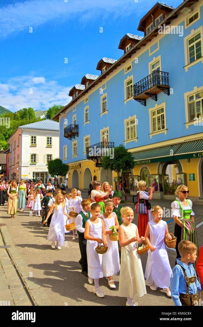 Participants in the Feast of Corpus Christi Celebrations in their Traditional Dress, St. Wolfgang, Wolfgangsee Lake, Austria, Europe, Stock Photo