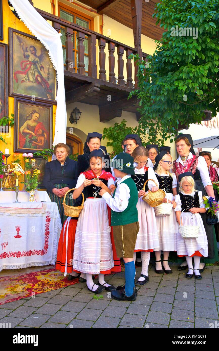 Participants in the Feast of Corpus Christi Celebrations in their Traditional Dress, St. Wolfgang, Wolfgangsee Lake, Austria, Europe, Stock Photo