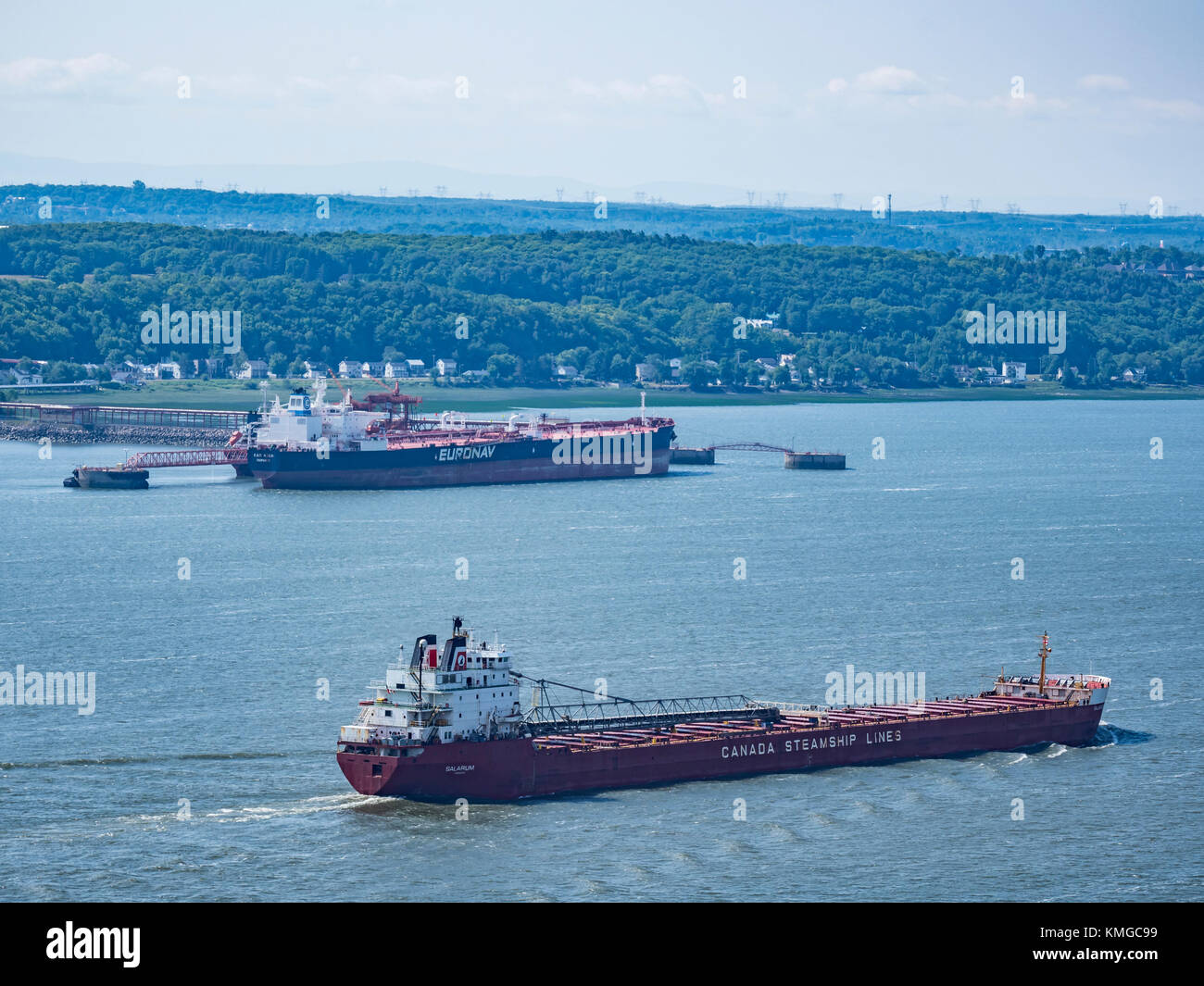 Cargo ships on the Saint Lawrence River, Quebec City, Canada. Stock Photo