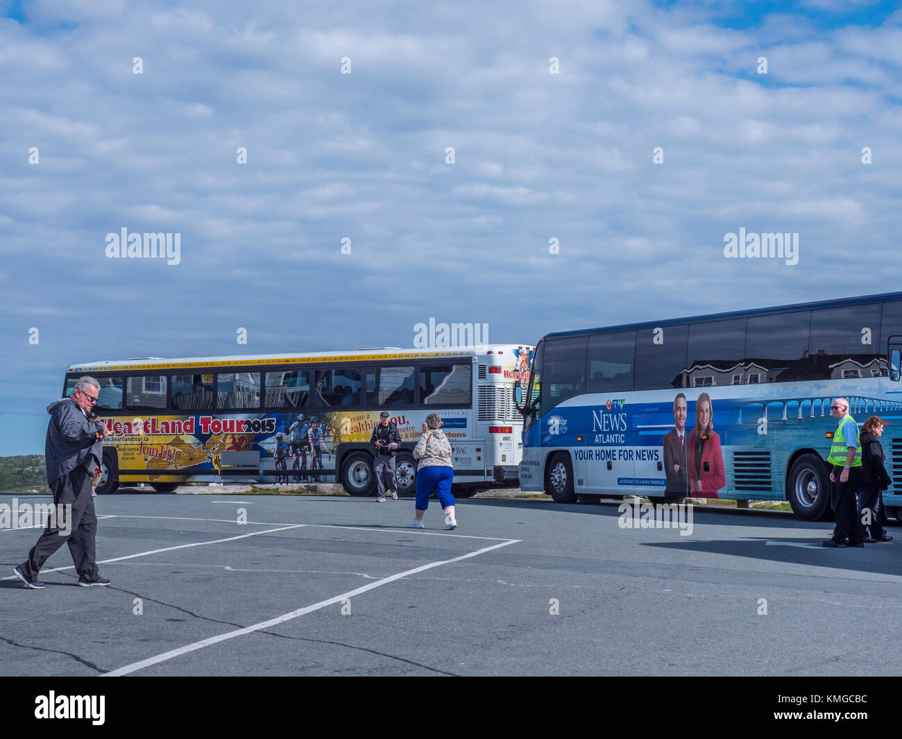 Tour buses, Peggy's Cove, Nova Scotia, Canada Stock Photo Alamy