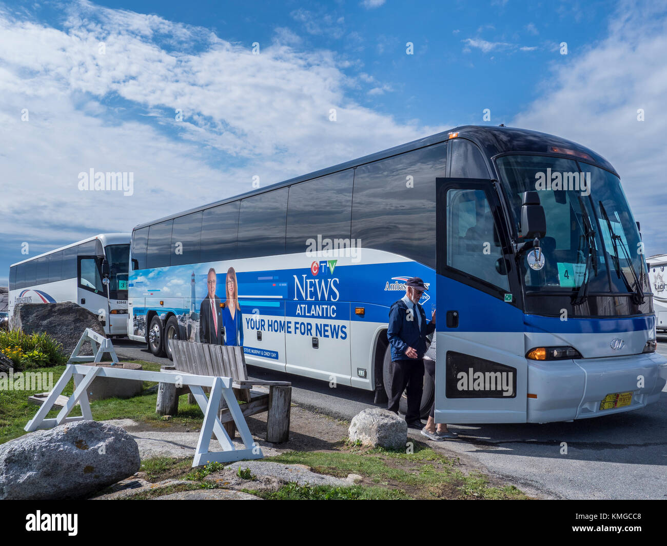 Tour buses, Peggy's Cove, Nova Scotia, Canada Stock Photo Alamy