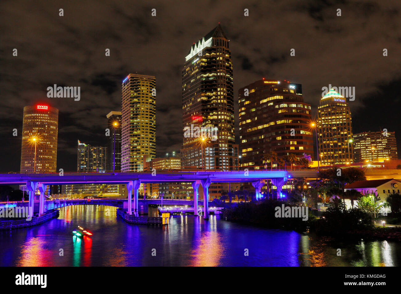 JANUARY 25, 2017: The skyline of Tampa, Florida illuminated at night. Stock Photo
