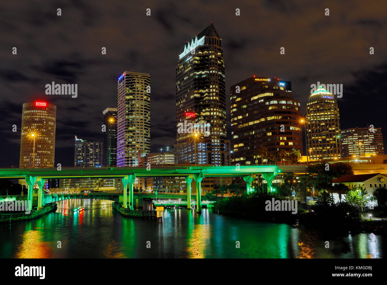 JANUARY 25, 2017: The skyline of Tampa, Florida illuminated at night. Stock Photo