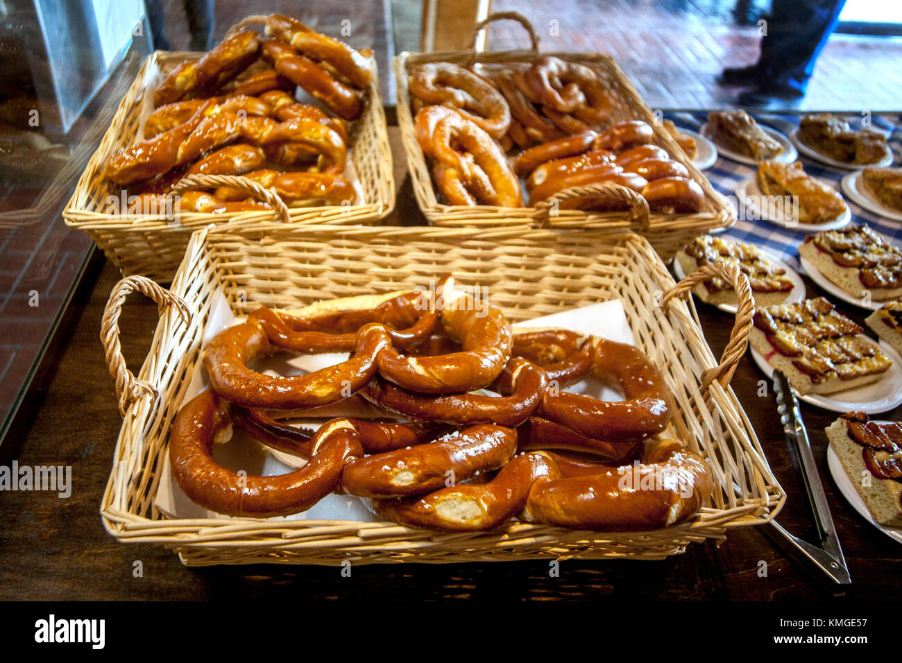 Extralarge German pretzels are on sale at German ethnic Old World