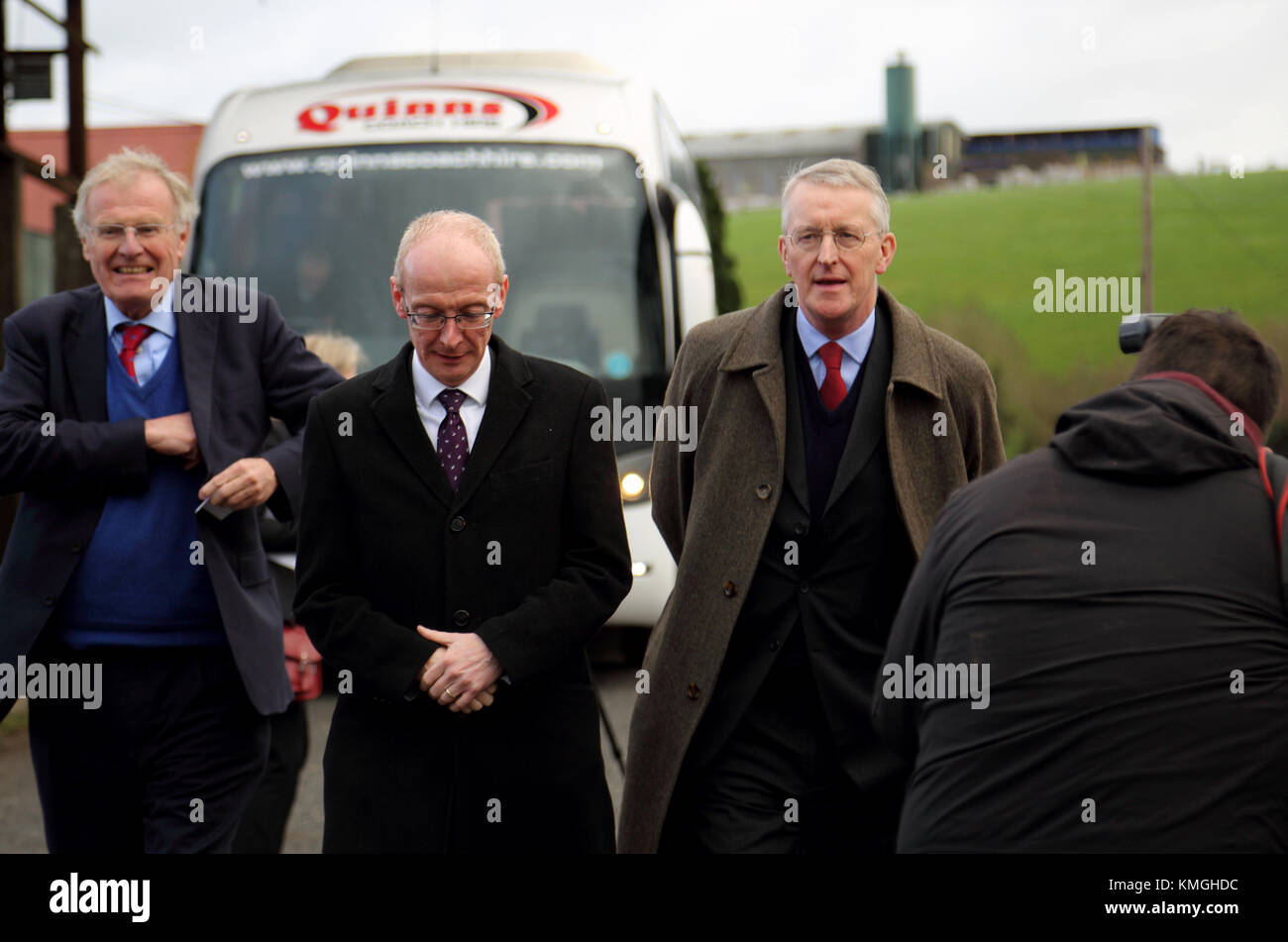 Brexit: Chris Chope MP, Pat McFadden MP and Hilary Benn MP, Members of the House of Commons Brexit Committee, on a fact finding mission  to Middletown, Co. Armagh on the border between Northern Ireland and the Republic of Ireland. Stock Photo