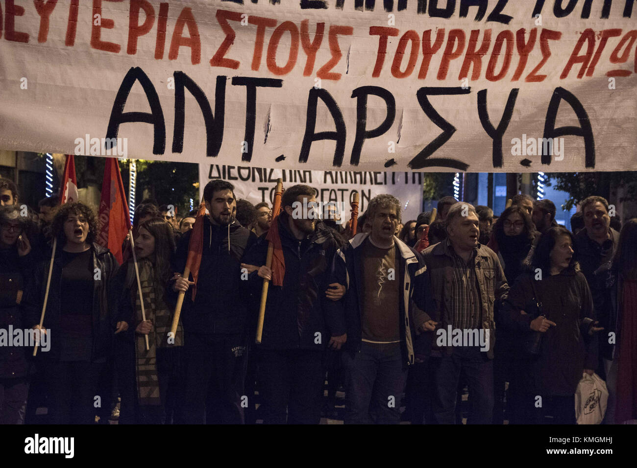 Athens, Greece. 7th Dec, 2017. Holding banners and shouting slogans ...