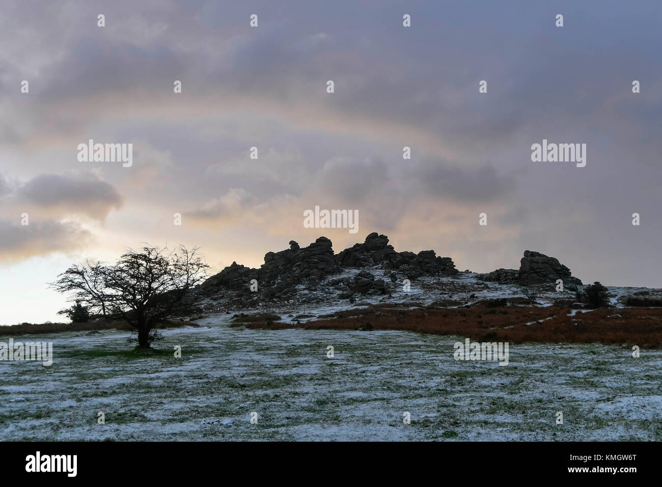 Hound Tor, Dartmoor, UK. 8th December 2017. UK Weather. A light dusting