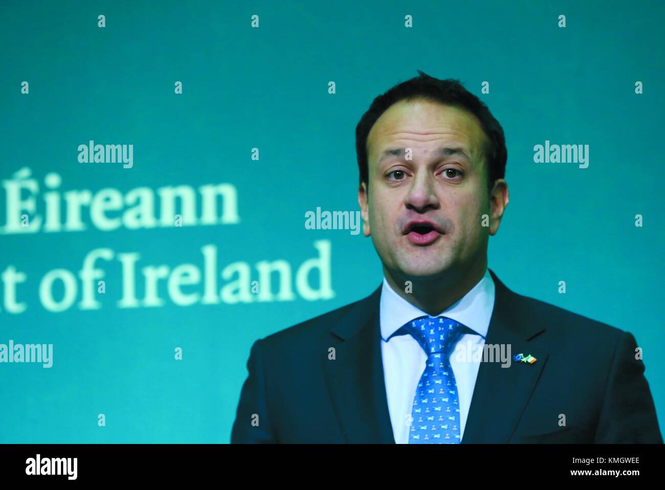 08/12/2017. Brexit Breakthrough. Pictured An Taoiseach (Prime Minister), Leo Varadkar TD  speaking to the media at a press conference in Government Buildings in Dublin on the Brexit Phase One Deal concluded in Brussels this morning. Photo: Sam Boal/Rollingnews.ie Stock Photo