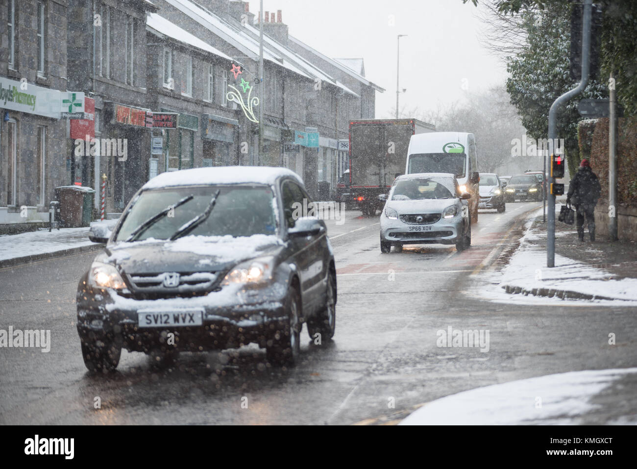 UK Weather Heavy Snow in Cults, Aberdeen following storm Caroline