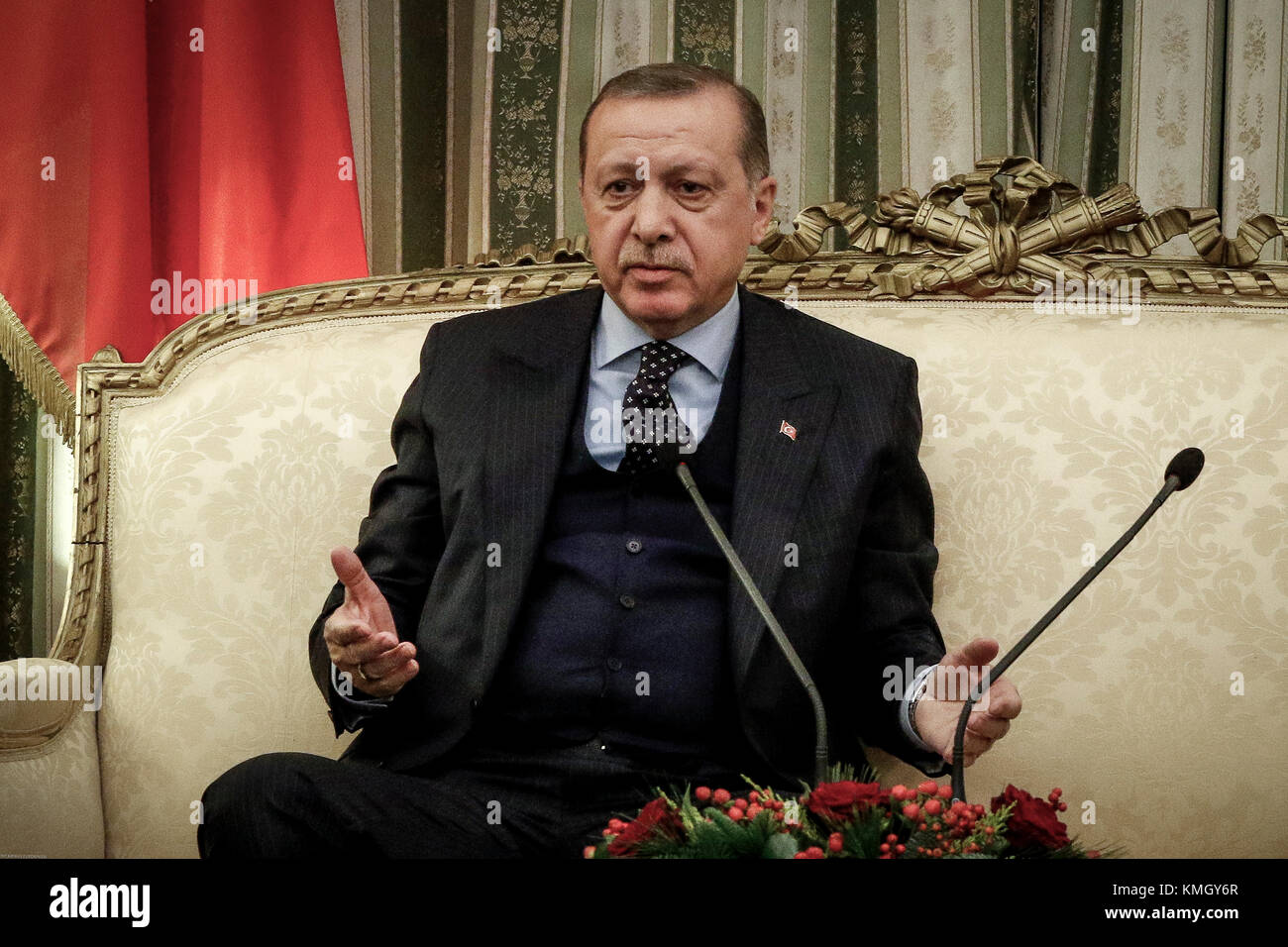 Athens, Greece - December 7, 2017: Turkey's President Recep Tayyip Erdogan listens to Greece's President Prokopis Pavlopoulos, prior to their meeting in Athens, Greece Credit: VASILIS VERVERIDIS/Alamy Live News Stock Photo
