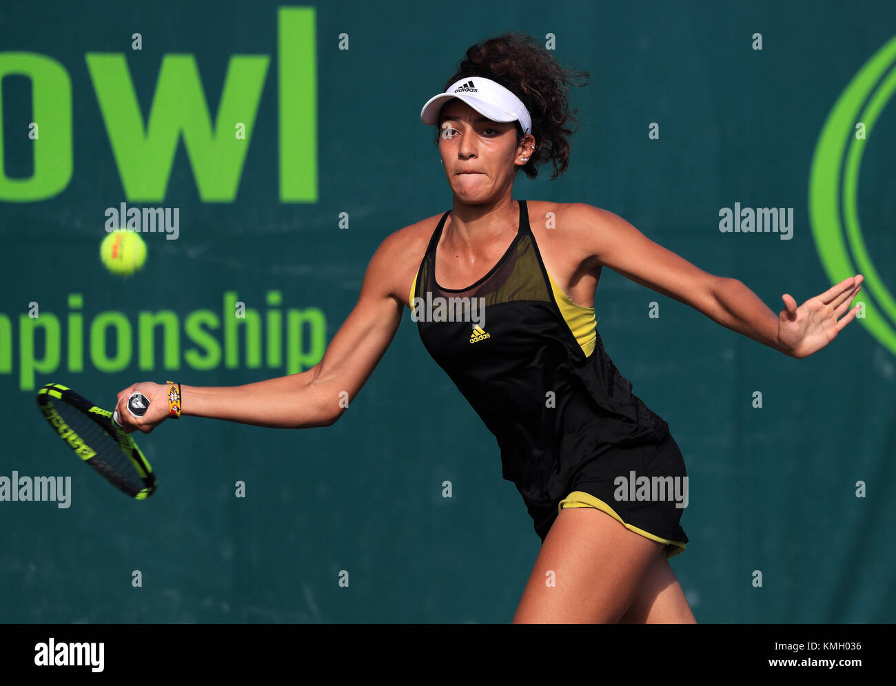 Plantation, Florida, USA. 07th Dec, 2017. Yasmine MANSOURI (FRA) plays in  the 2017 Orange Bowl International Tennis Championship elimination rounds  of Girls 18s and under, played at the Frank Veltri Tennis Center