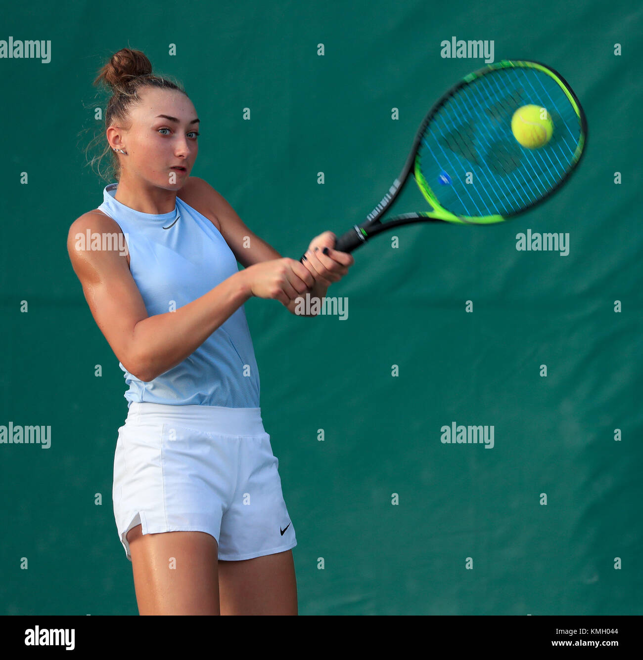 Plantation, Florida, USA. 07th Dec, 2017. Denisa HINDOVA (CZE) plays in the  2017 Orange Bowl International Tennis Championship elimination rounds of  Girls Doubles18s and under, played at the Frank Veltri Tennis Center