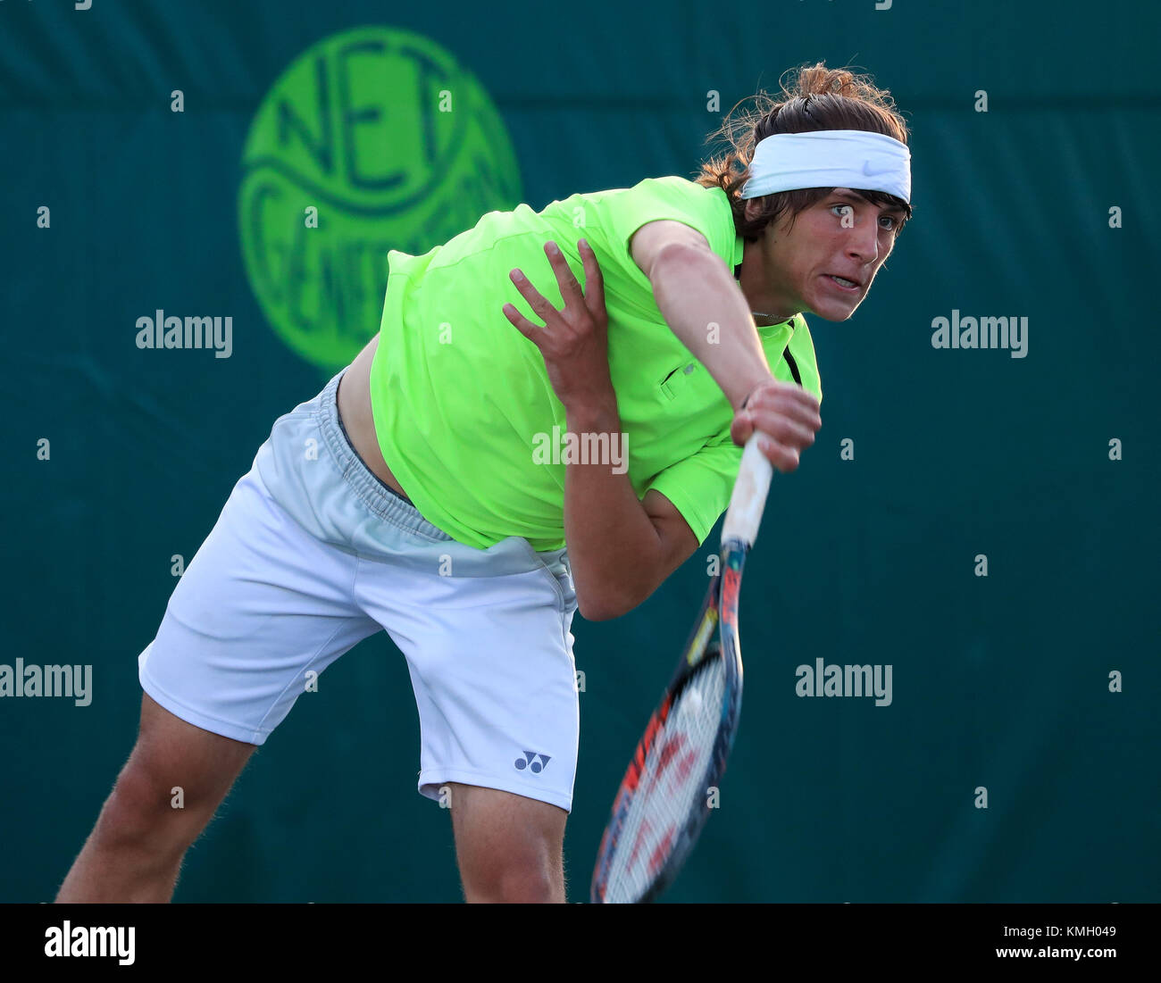 Plantation, Florida, USA. 07th Dec, 2017. Justin SCHLAGETER (GER) plays in the 2017 Orange Bowl International Tennis Championship elimination rounds of Boys 18s and under, played at the Frank Veltri Tennis Center in Plantation, Florida, USA. Mario Houben/CSM/Alamy Live News Stock Photo