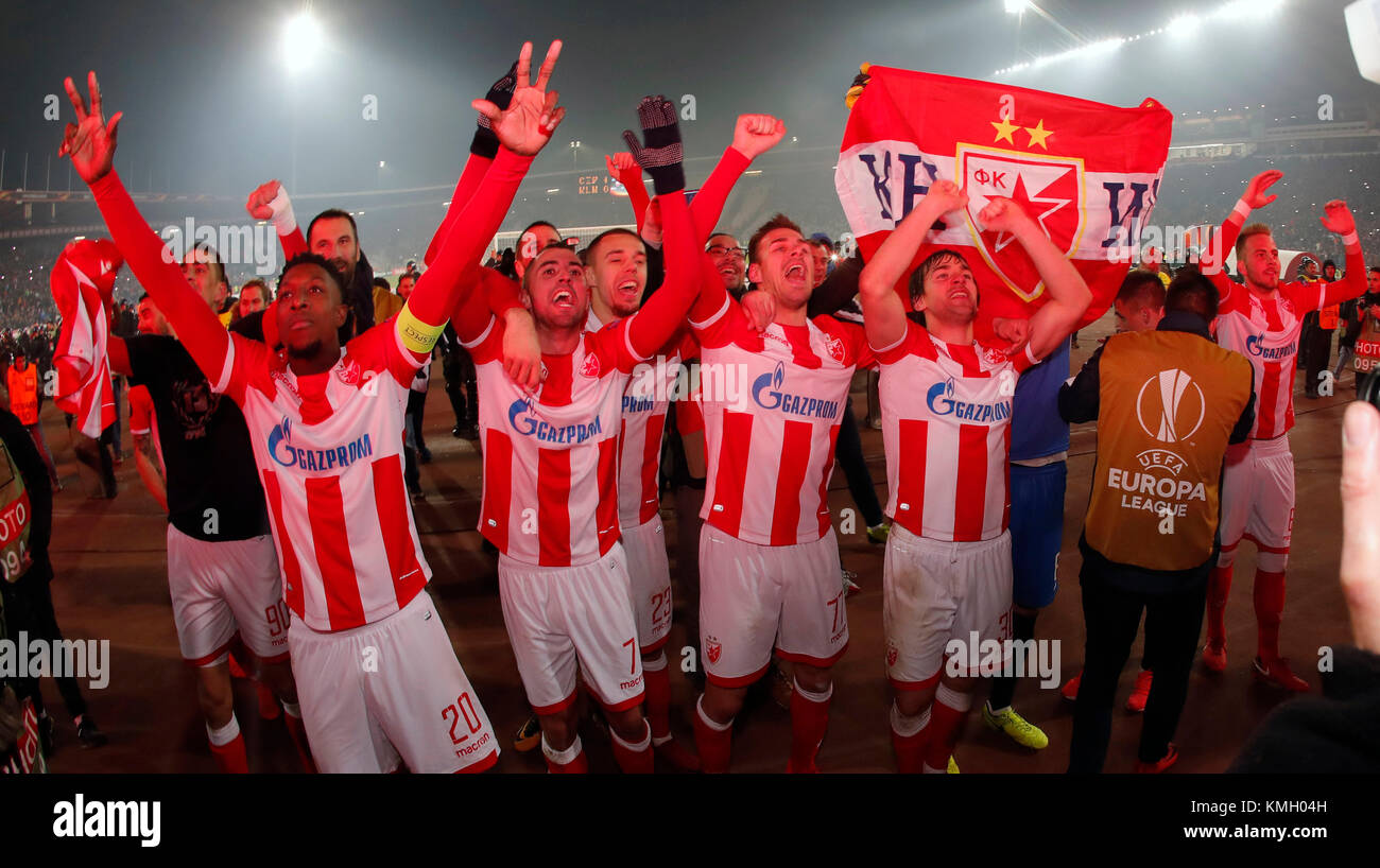 6th November 2019; Vozdovac Stadium, Belgrade, Serbia; UEFA Under 19 UEFA  Youth league football, FK Crvena Zvezda under 19s versus Tottenham Hotspur  under 19s; Harvey White and Jamie Bowden of Tottenham Hotspurs