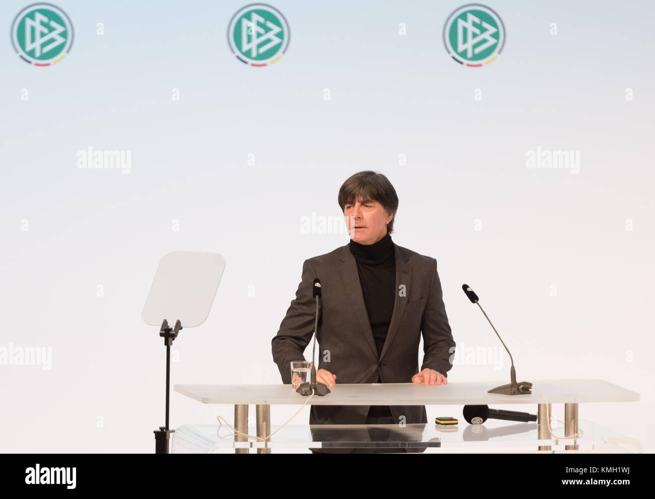 Frankfurt, Germany. 8th December, 2017. Extraordinay DFB Bundestag, Congress Center  . In the Picture: German National Team Head Coach Joachim Loew speaks to the audience. Photo by Ulrich Roth / ulrich-roth.com/Alamy Live News Stock Photo