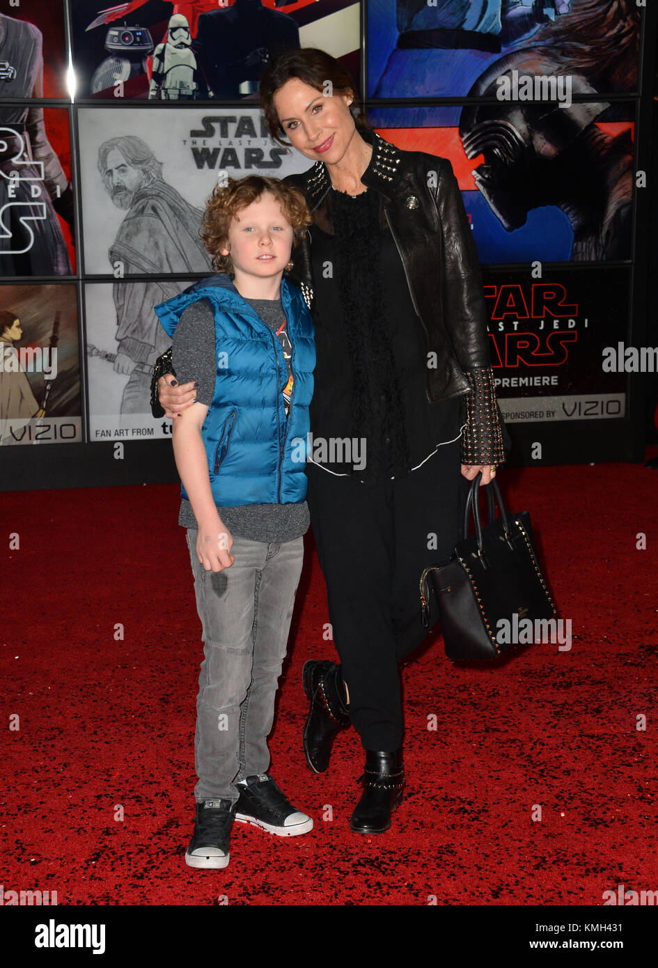 LOS ANGELES, CA. December 09, 2017: Minnie Driver & Henry Story Driver at the world premiere for 'Star Wars: The Last Jedi' at The Shrine Auditorium Picture: Sarah Stewart Credit: Sarah Stewart/Alamy Live News Stock Photo