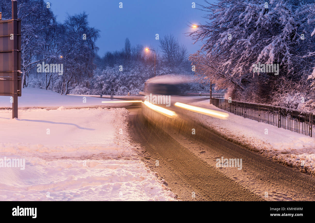 Queensway Road, Telford, United Kingdom.10th of December 2017. Risky driving  after heavy snowfall Stock Photo