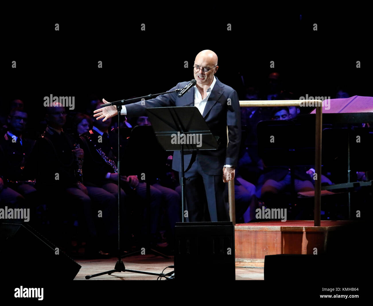 Rome, Italy - 11 December 2017: the actor Luca Zingaretti performs on the stage of the Auditorium Parco della Musica, on the occasion of the concert of the State Police Band, 'Be there always, with music and words'. Stock Photo