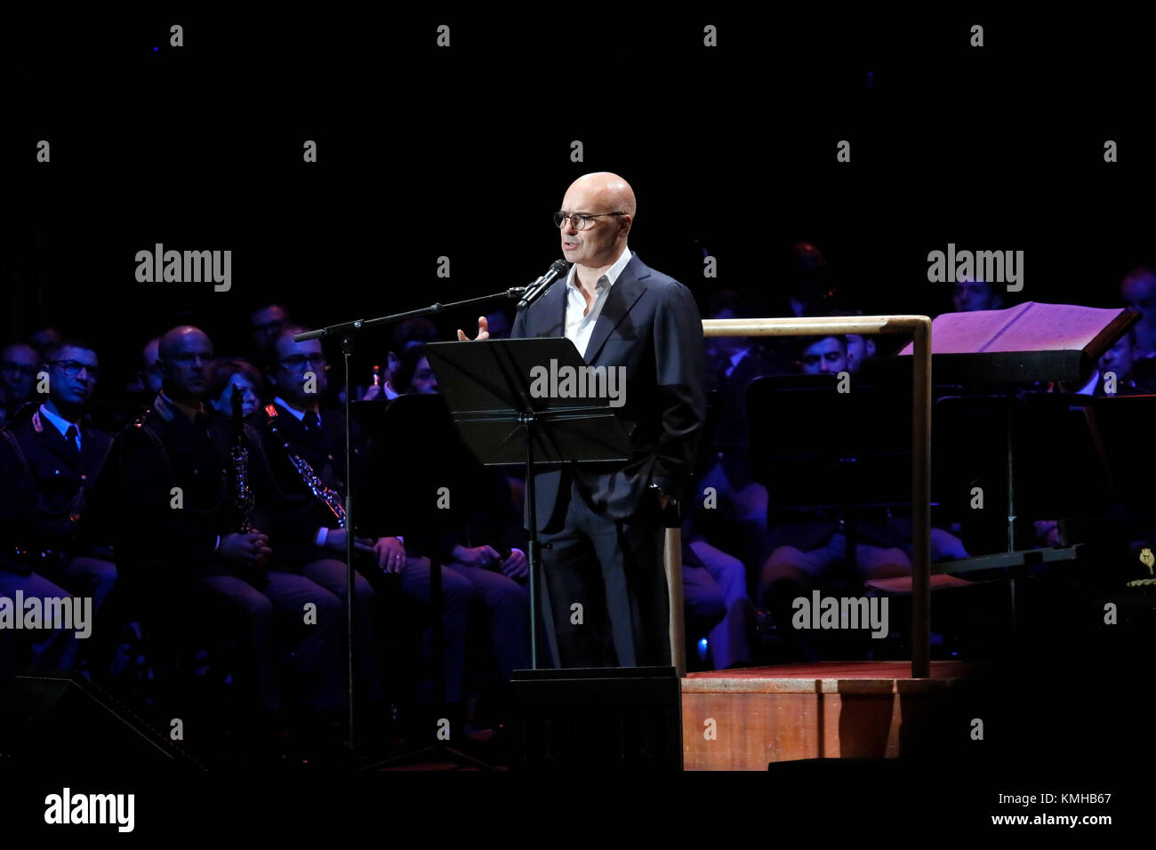 Rome, Italy - 11 December 2017: the actor Luca Zingaretti performs on the stage of the Auditorium Parco della Musica, on the occasion of the concert of the State Police Band, 'Be there always, with music and words'. Stock Photo