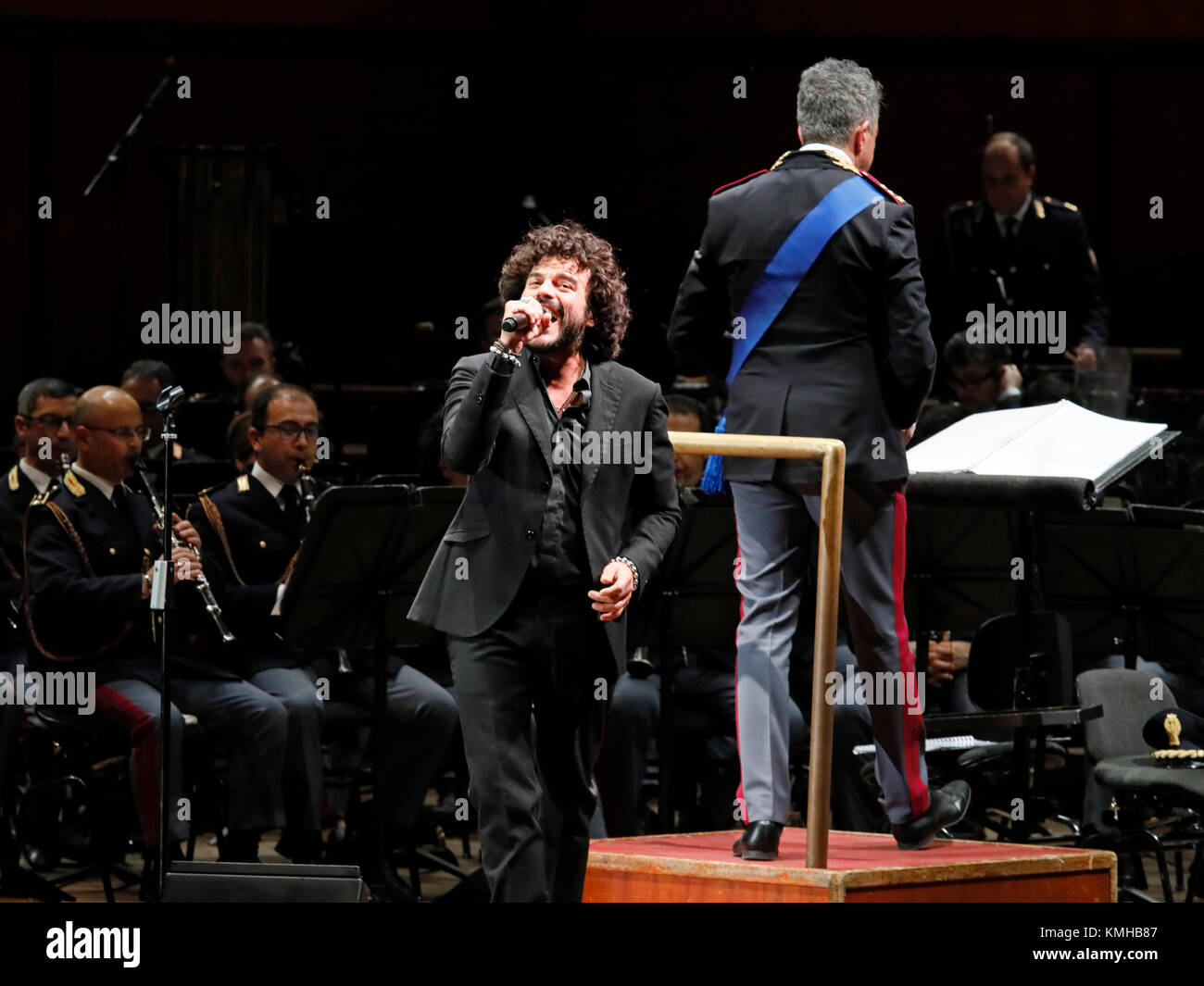 Rome, Italy - 11 December 2017: the singer Francesco Renga on the stage of the Auditorium Parco della Musica, on the occasion of the concert of the State Police Band, 'Be there always, with music and words'. Stock Photo
