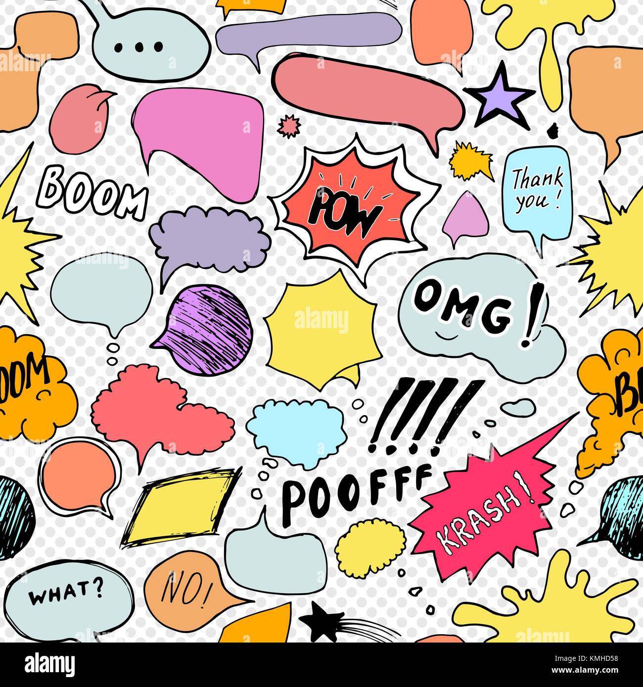 Seamless pattern background with handdrawn comic book speech bubbles ...