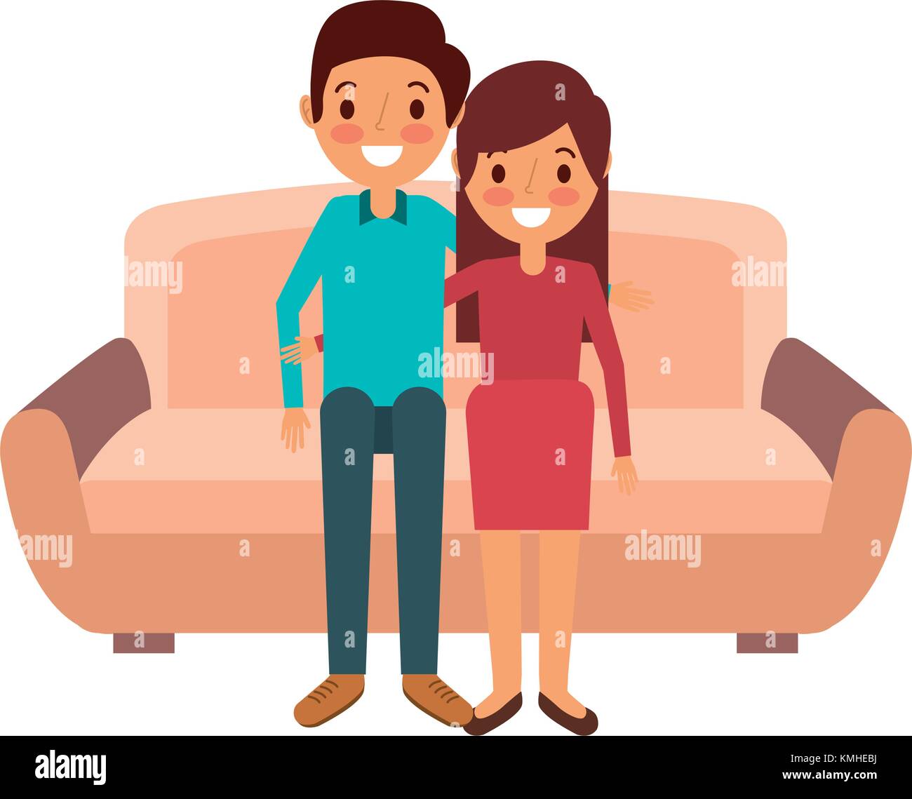 Cute Couple Parents Together Sitting In The Sofa Stock Vector Art
