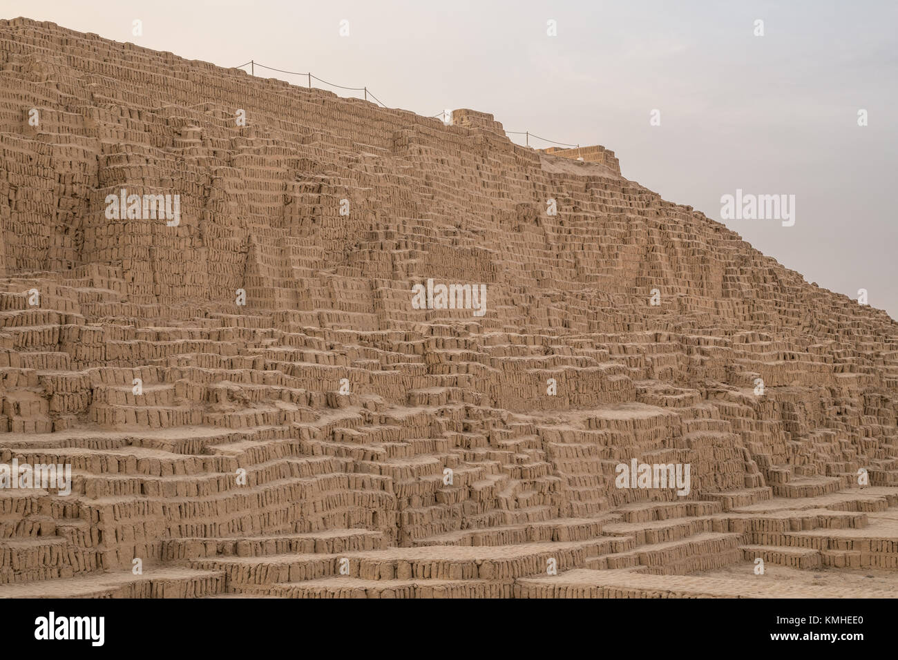 Huaca Pucllana or Huaca Juliana, a huge adobe and clay pyramid in the Miraflores district of central Lima, Peru, South America, built around 500 A.D. Stock Photo