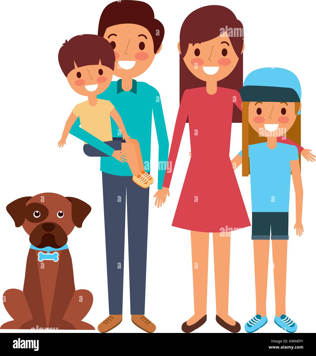 cute family dad mom little son and daughter their dog Stock Vector ...