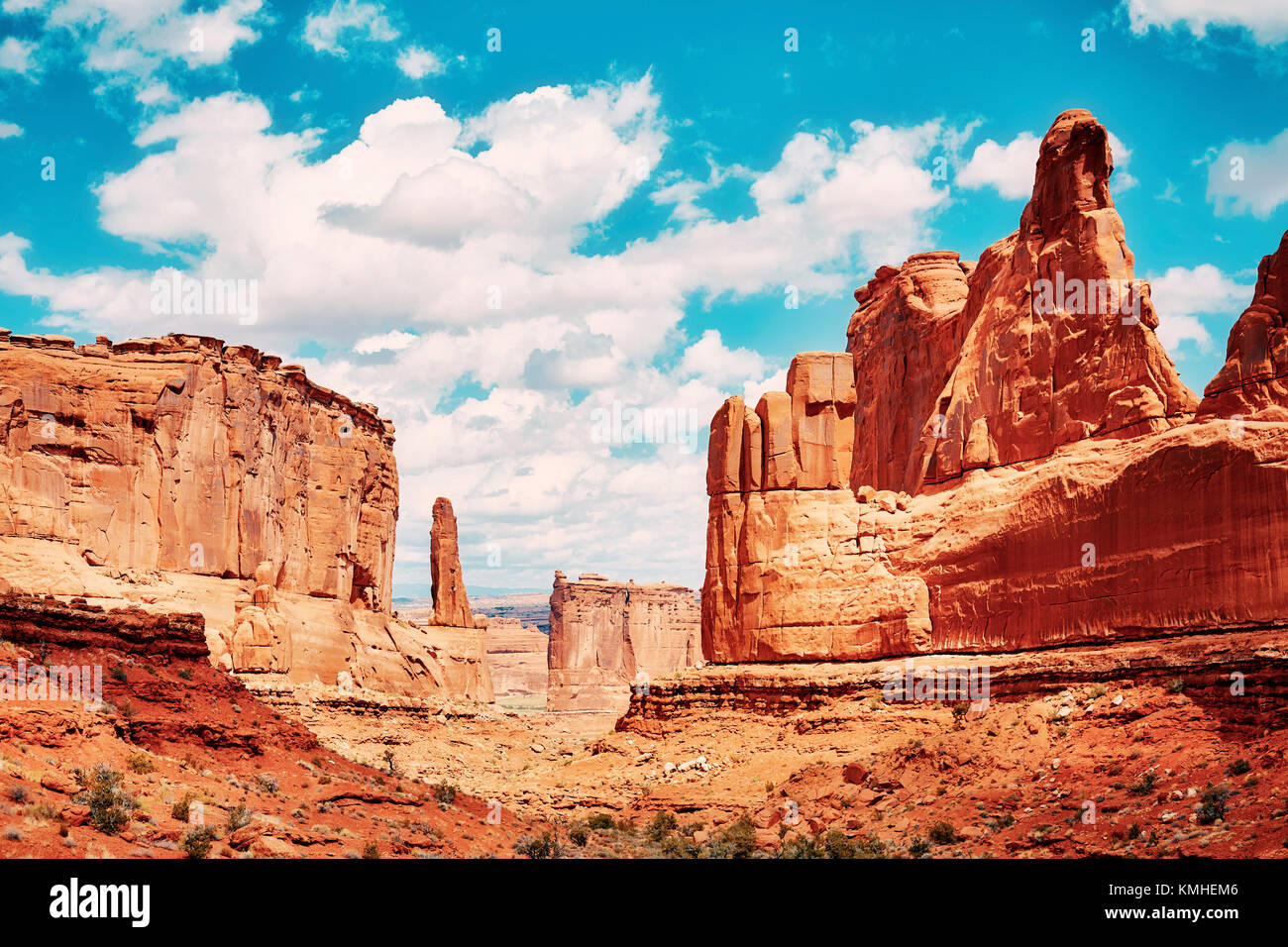 Park Avenue Trail in Arches National Park, color toned picture, Utah, USA. Stock Photo