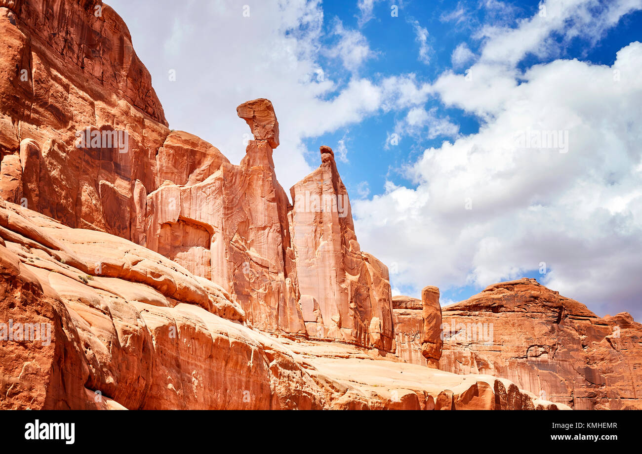 Close up picture of rock formations in the Park Avenue Trail, Arches National Park, Utah, USA. Stock Photo