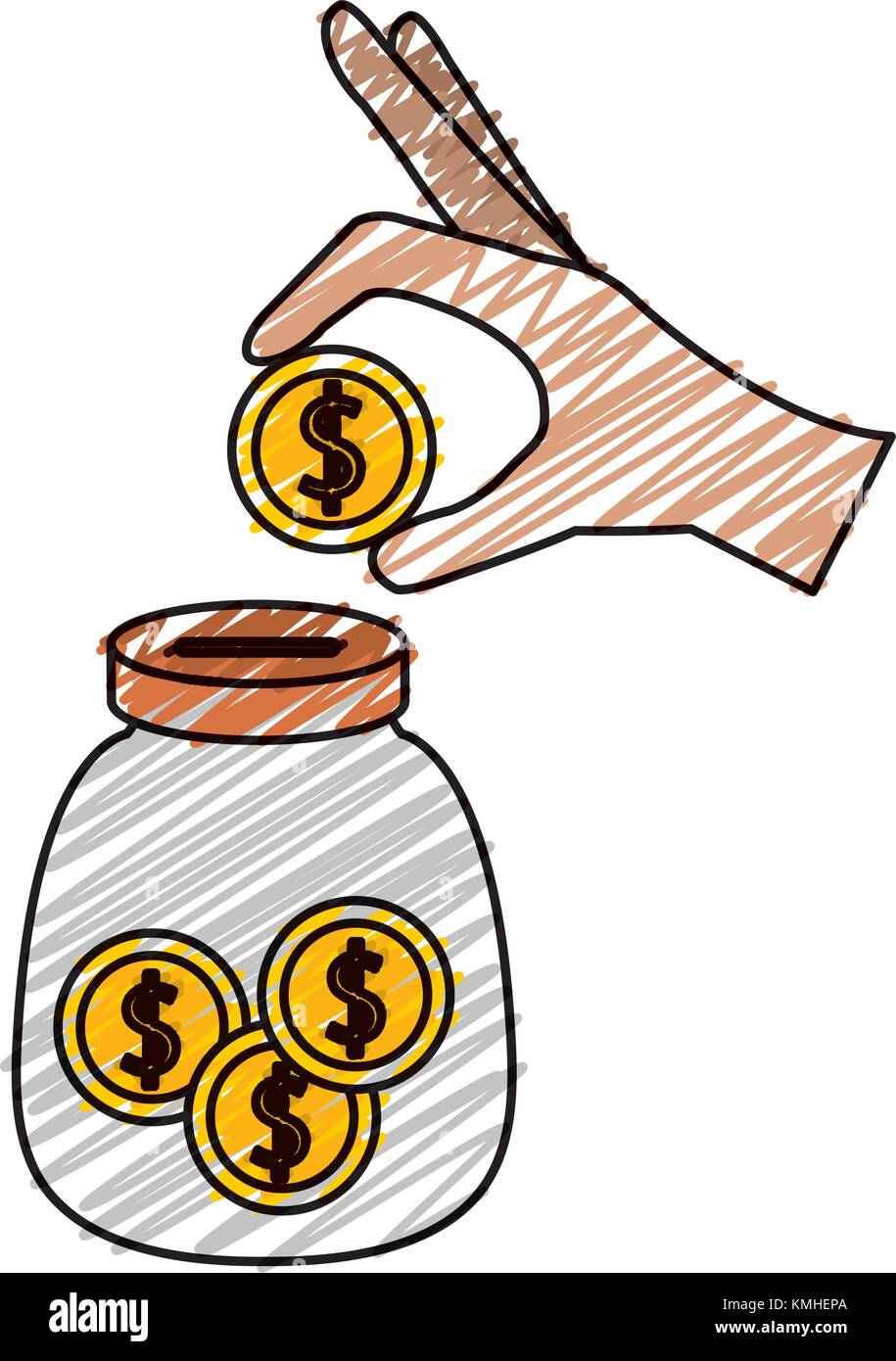 hand saver with glass jar and coins money vector illustration design ...