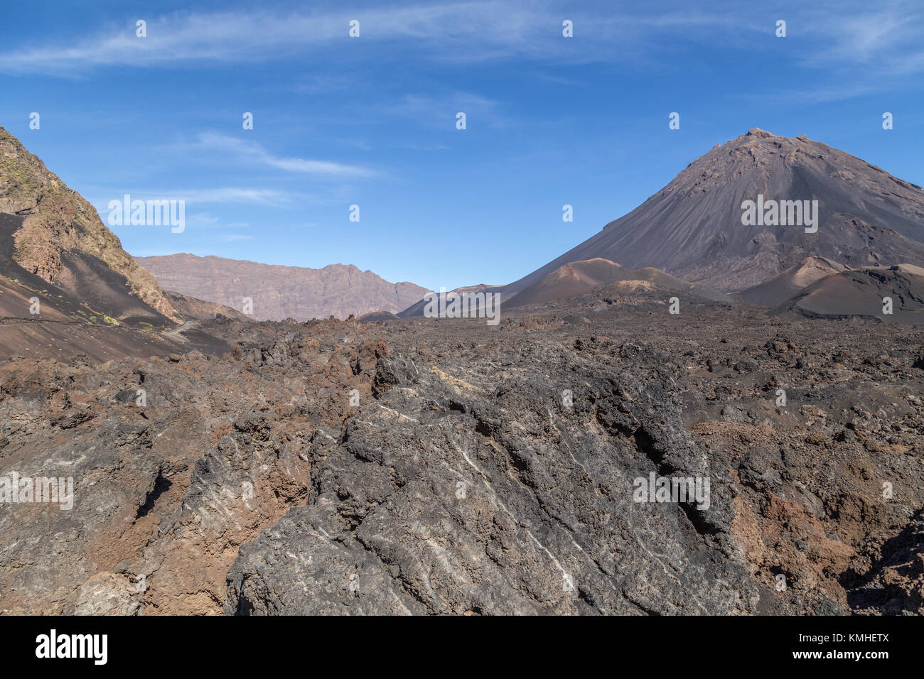 Pico do Fogo and solidified lava in Cha das Caldeiras in the Parque ...