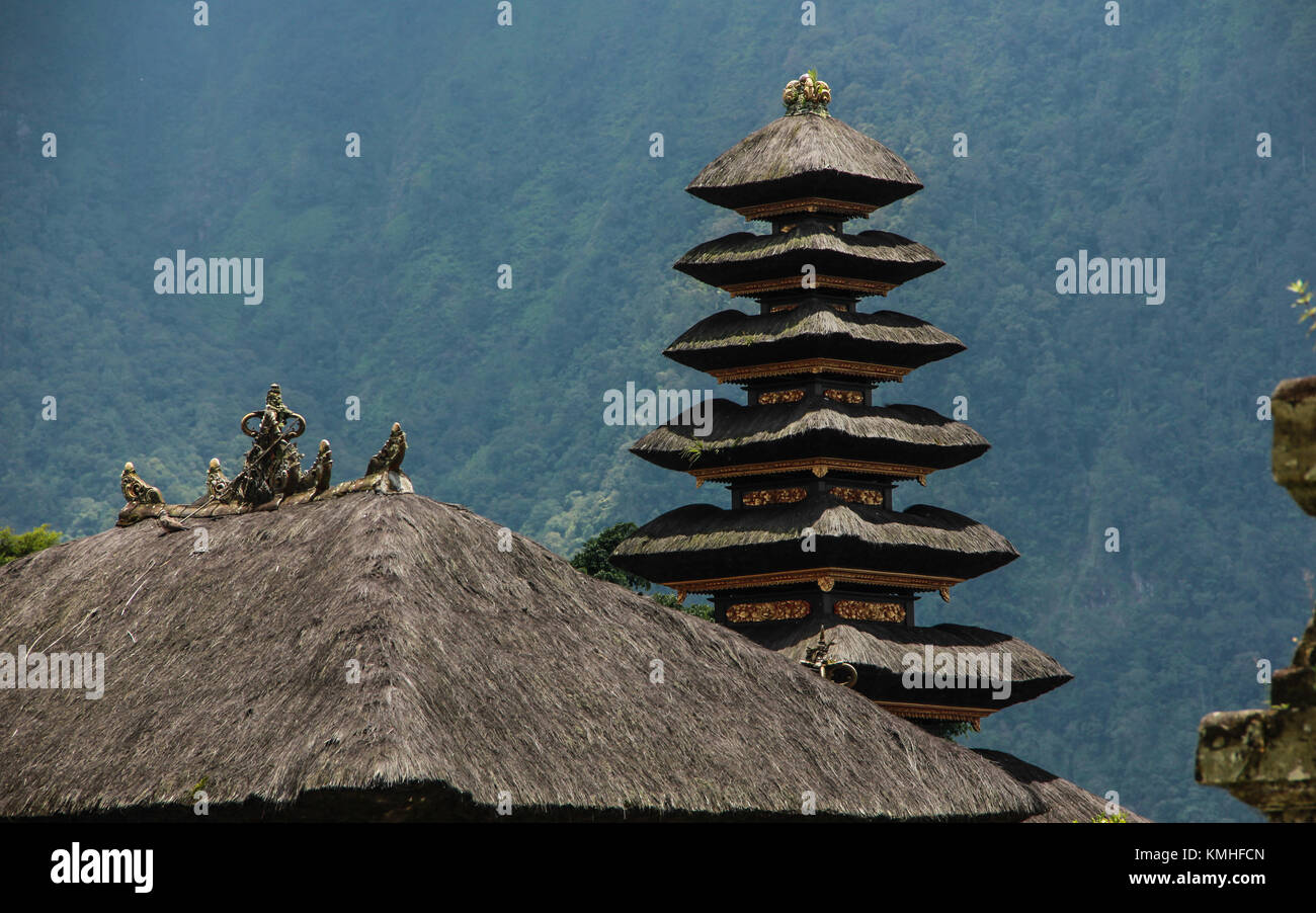 The Meru of Ulun Danu Temple in Bedugul Bali. Located in the middle of Bali island, Ulun Danu Temple is one of the most favorable place in Bali. Stock Photo