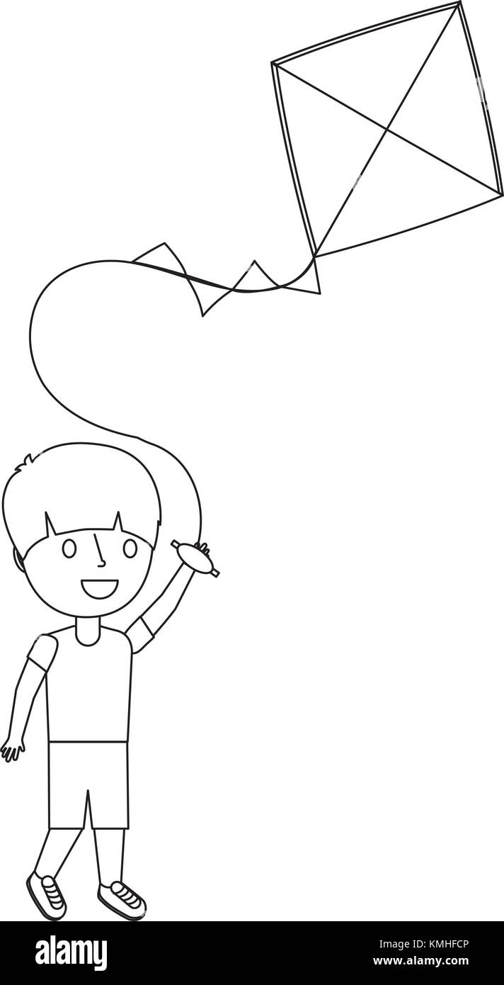 child boy holding kite playing cheerful Stock Vector Image & Art Alamy