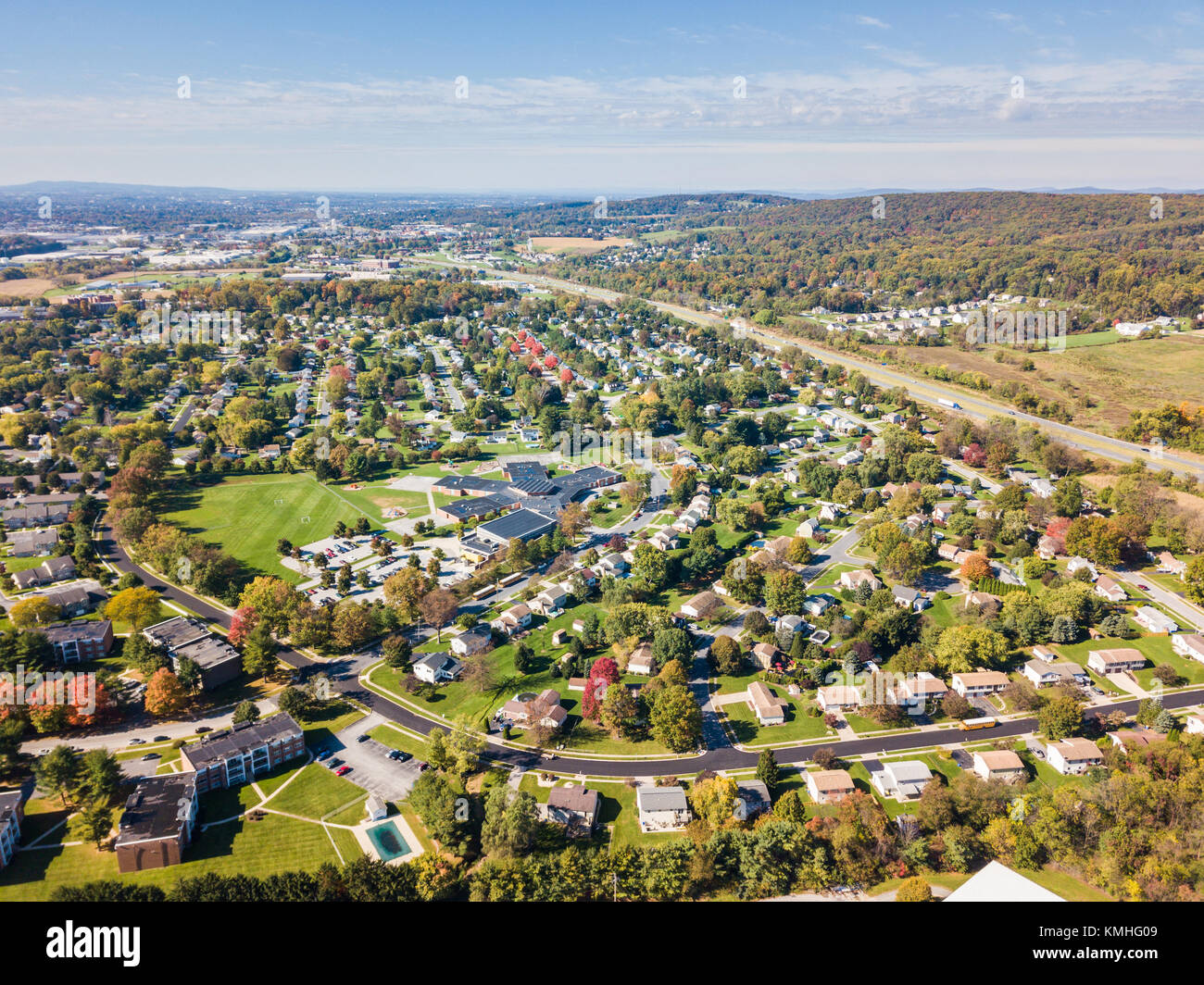 Aerial of the Suburbs in Red Lion, Pennsylvania in Fall Stock Photo Alamy
