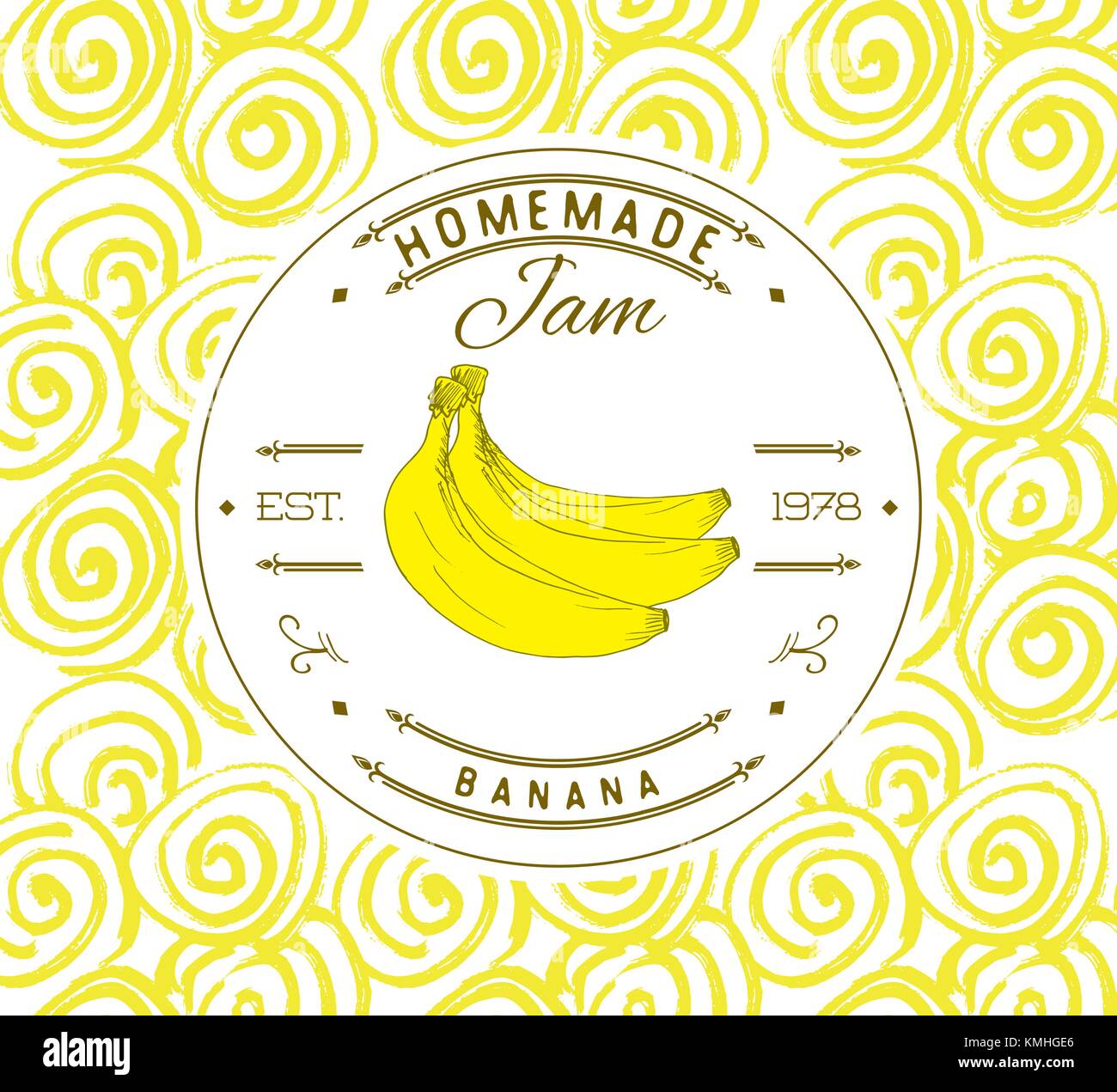 Jam label design template. for banana dessert product with hand drawn