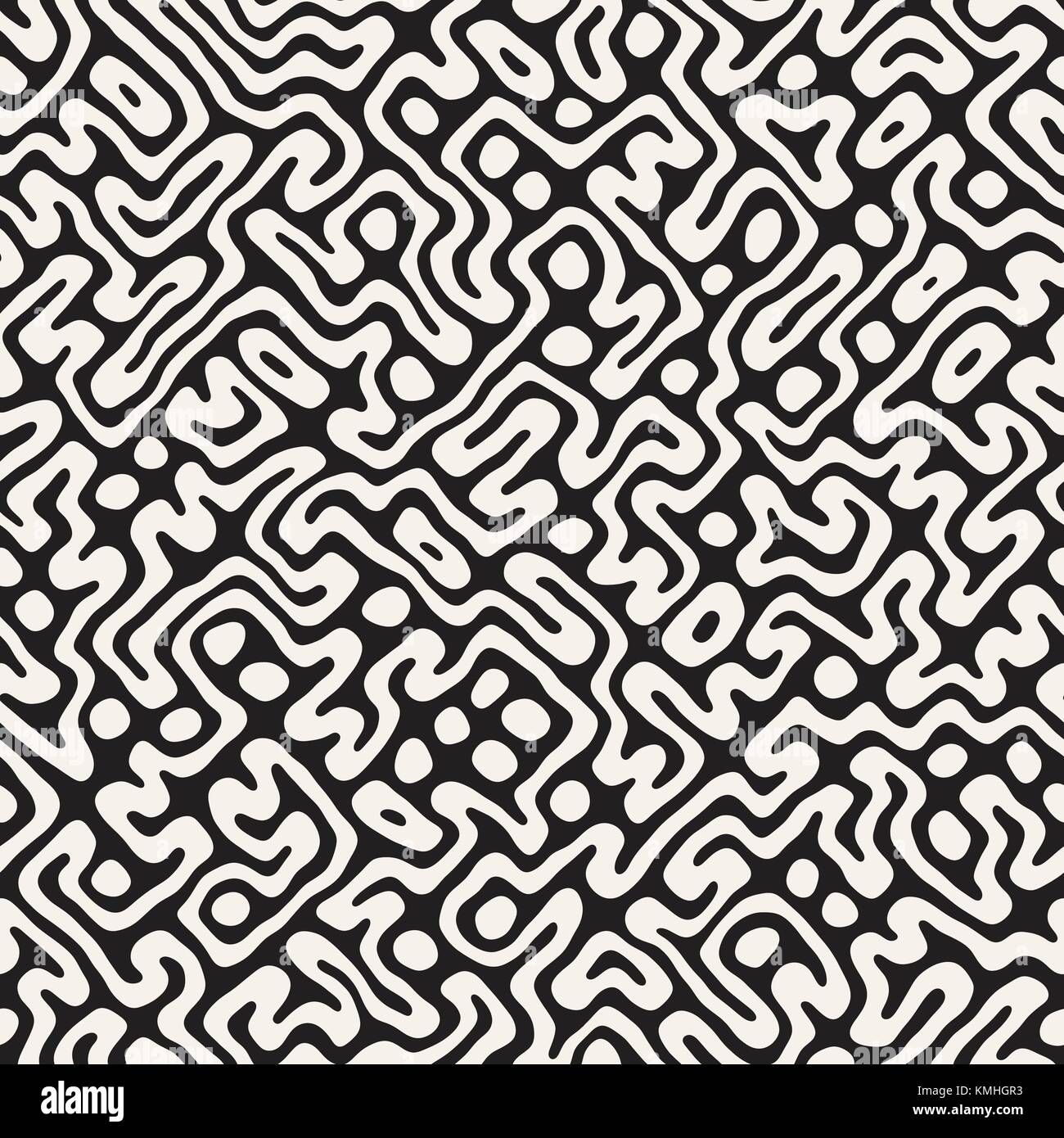 Vector Seamless Black And White Rounded Irregular Maze Pattern ...