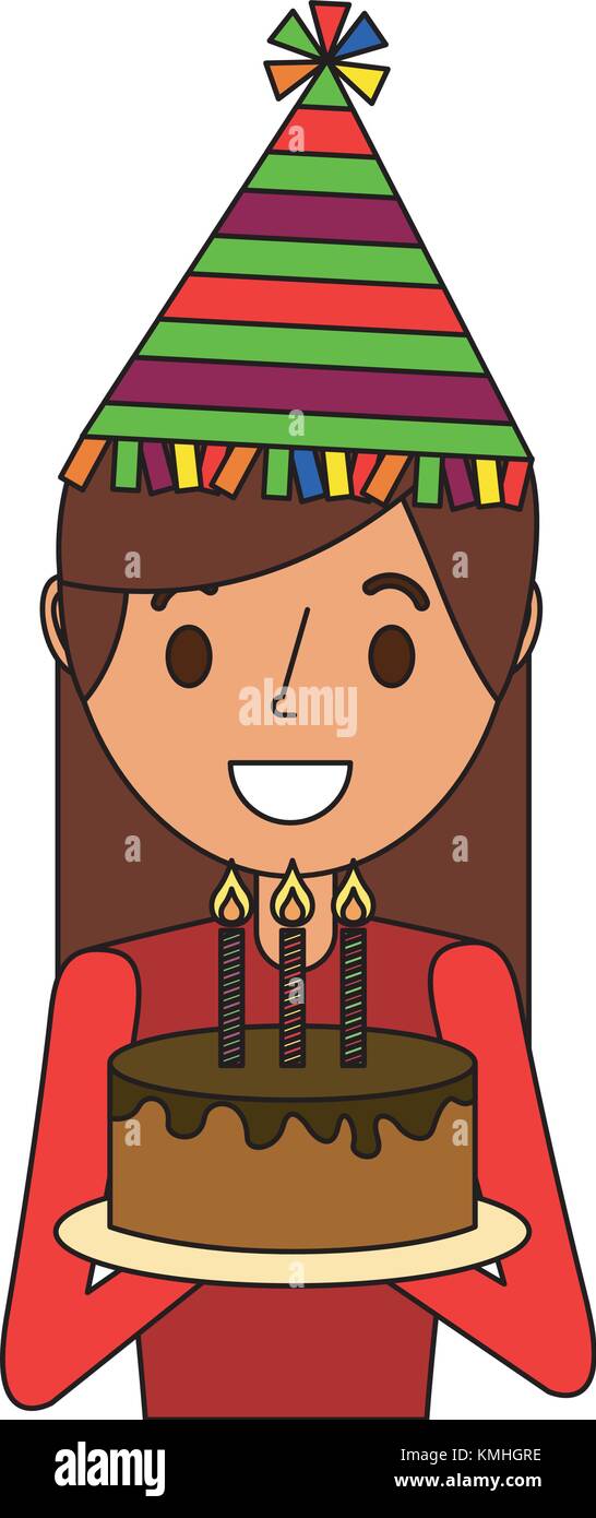 happy woman holding birthday cake wearing party hat Stock Vector Image ...