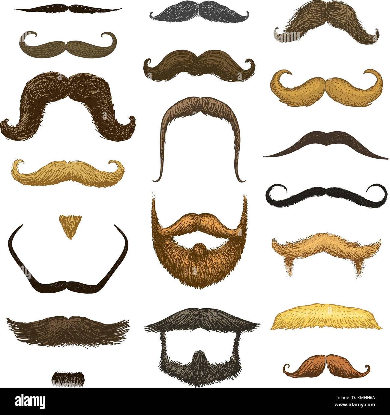 Set of mustache and funny beard of men, hipster and retro barber or hairdresser on transparent background. engraved hand drawn in old sketch, vintage style for packaging and signage Stock Vector Image Set of mustache and funny beard of men, hipster and retro barber or hairdresser on transparent background. engraved hand drawn in old sketch, vintage style for packaging and signage Stock Vector Image