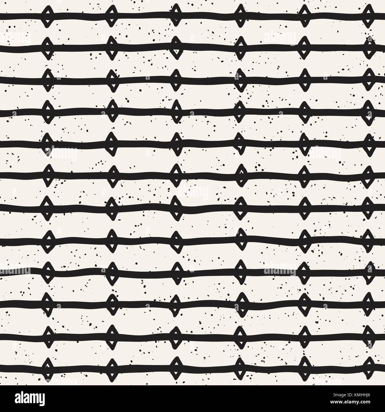 Hand drawn black and white ink abstract seamless pattern. Vector ...