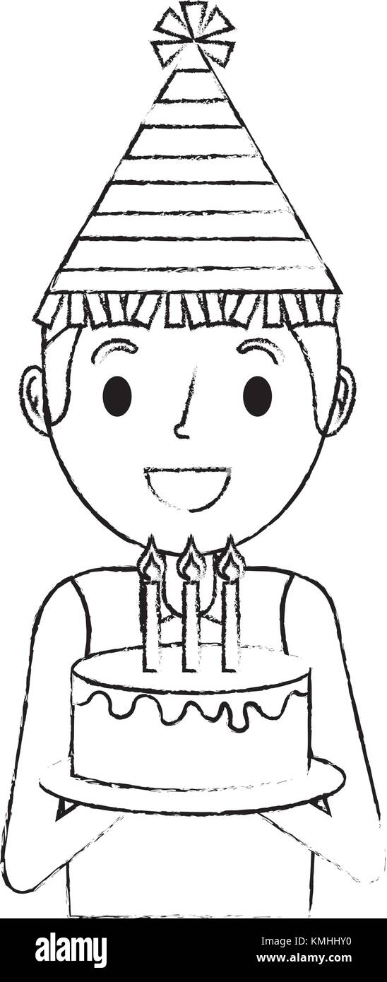 Happy Man Holding Birthday Cake Wearing Party Hat Stock Vector Image Happy Man Holding Birthday Cake Wearing Party Hat Stock Vector Image