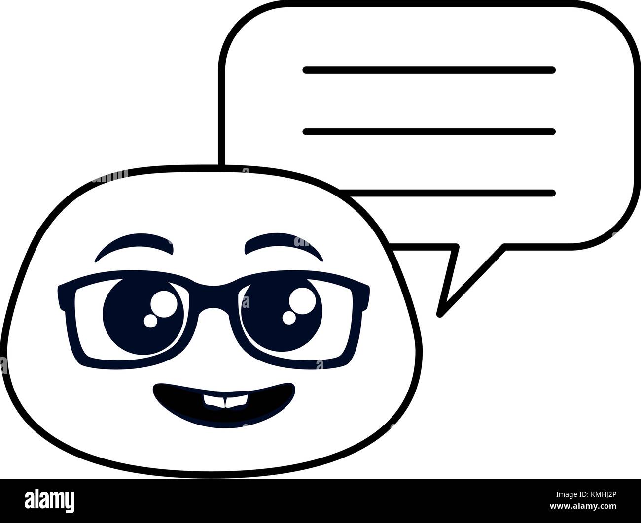 nerd emoji face with speech bubble vector illustration design Stock
