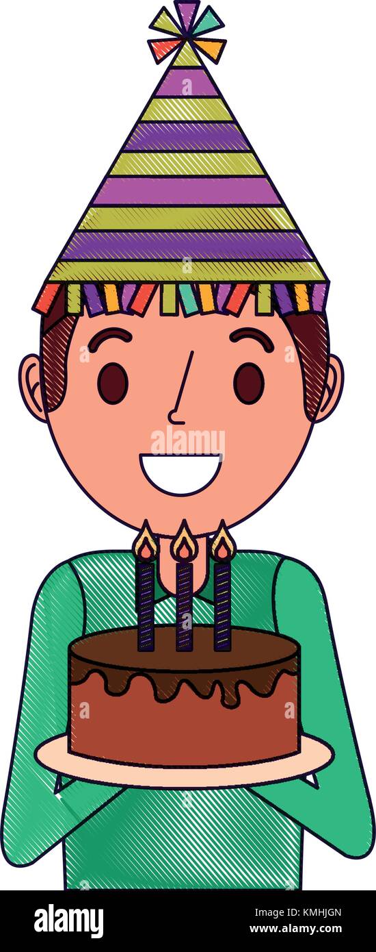 Portrait Happy Man Holding Birthday Cake Wearing Party Hat Stock Vector Portrait Happy Man Holding Birthday Cake Wearing Party Hat Stock Vector