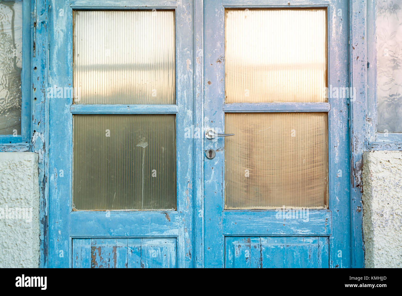 old blue greek door and windows Stock Photo - Alamy