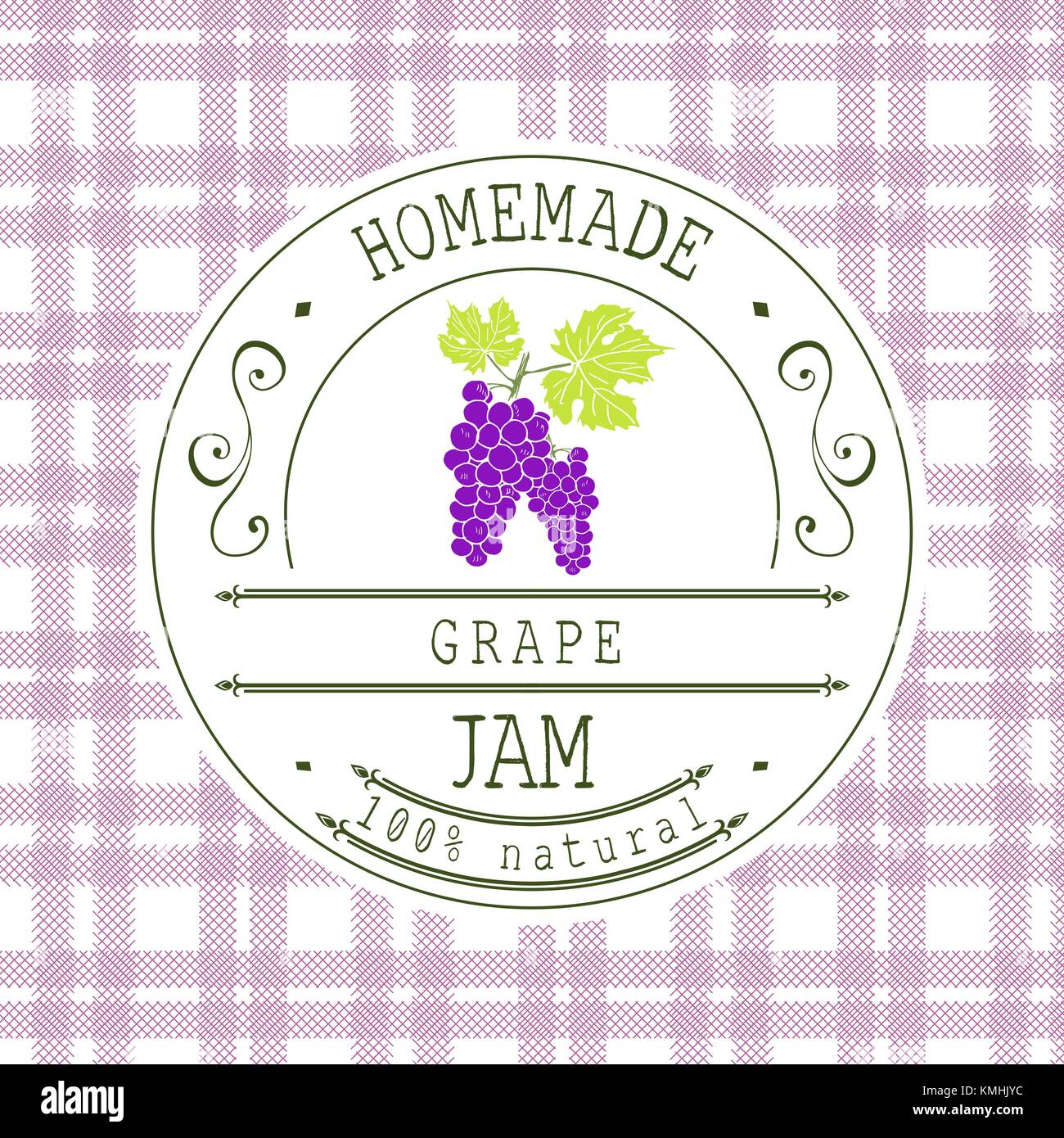 Jam label design template. for grape dessert product with hand drawn ...