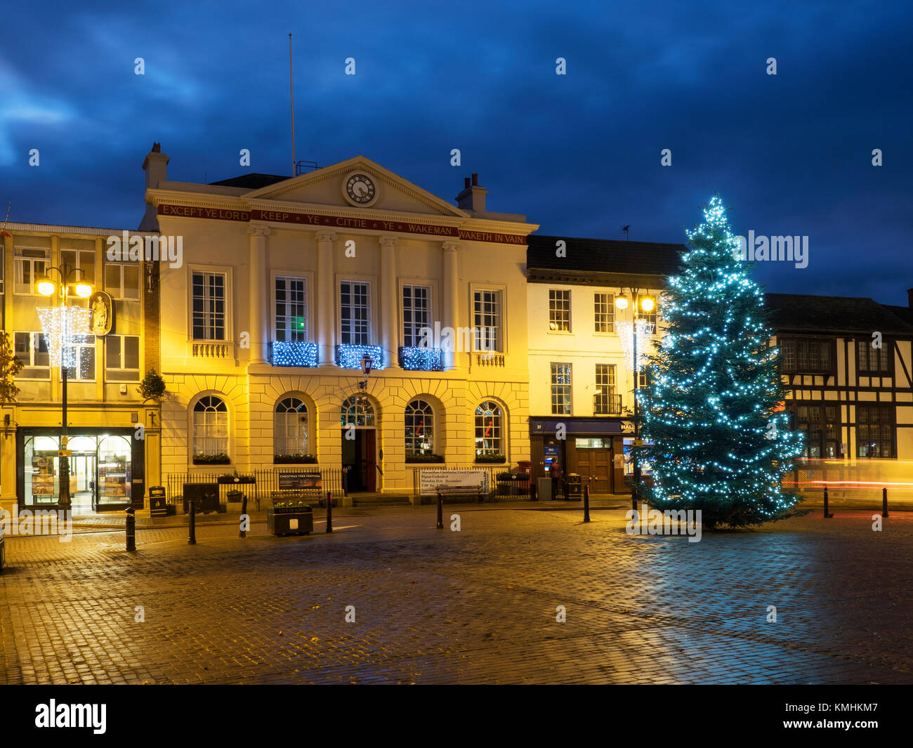 Christmas Tree in the Market Place in front of the City Hall at Dusk