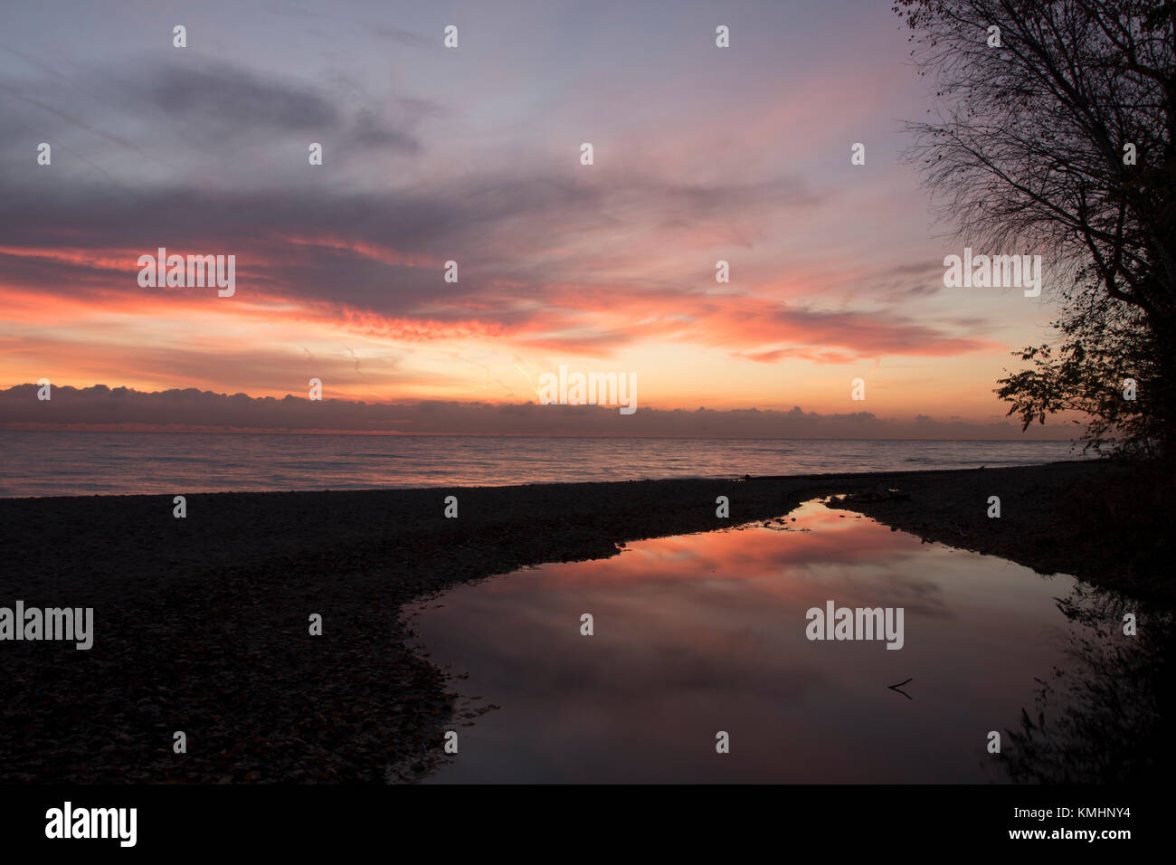 Reflection of Clouds at Lake Michigan Sunrise Stock Photo - Alamy