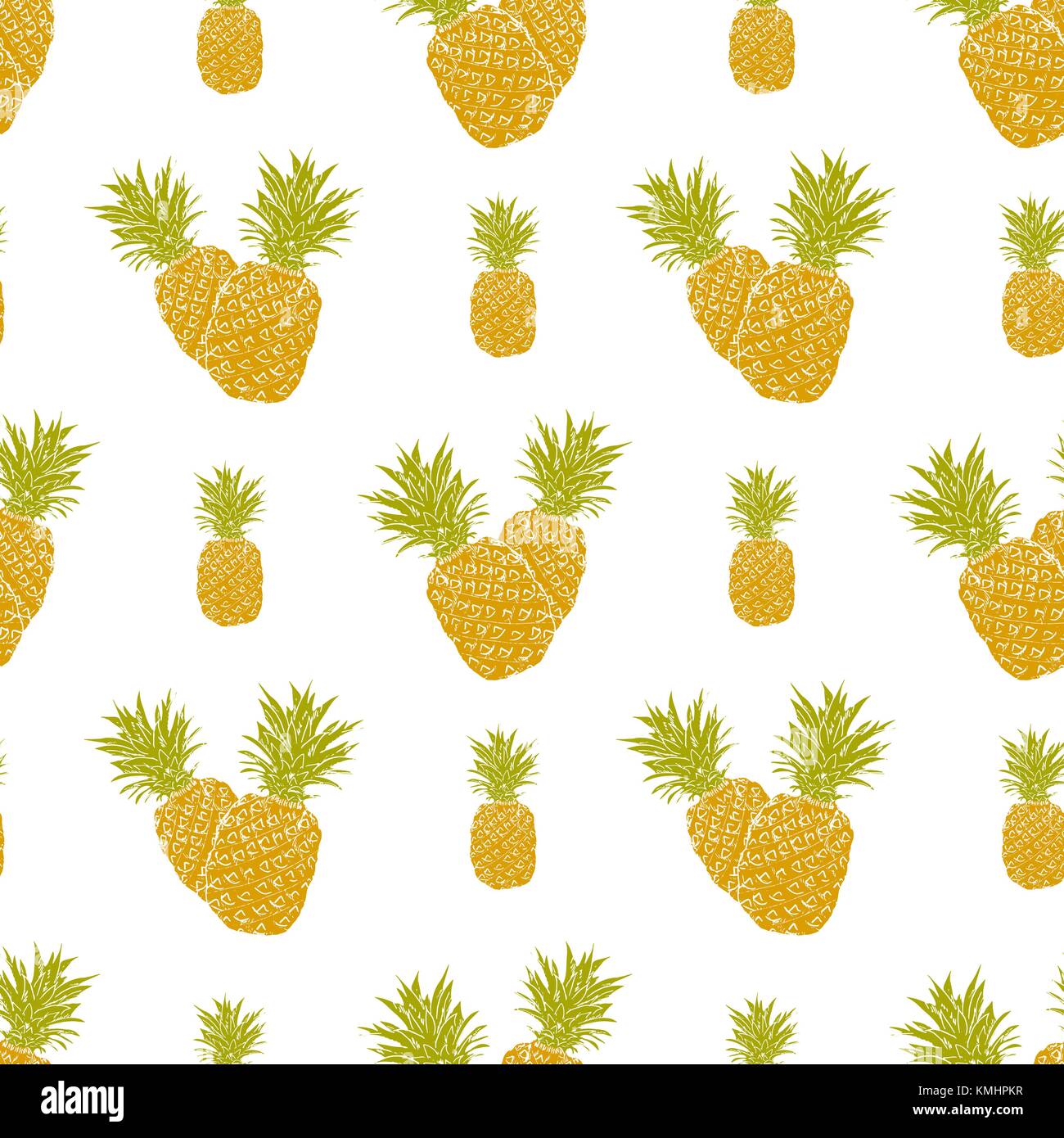 Fruit background Seamless pattern with hand drawn sketch pineapple ...